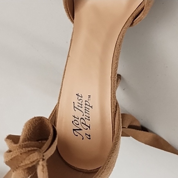 Not Just A Pump 7 Vegan Tan Suede High Heel Ankle Tie Boho Dress Shoe Jean Shoe - Picture 5 of 10